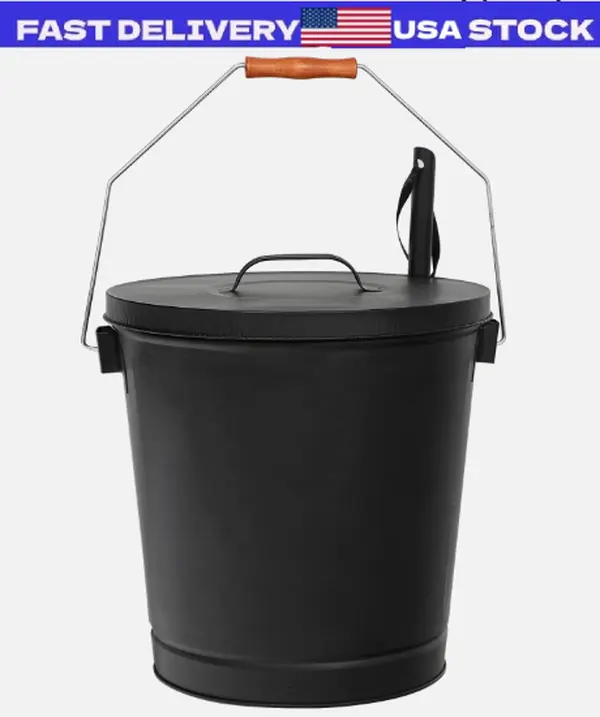 Fireproof Metal Hot Ash Bucket with Lid for Wood Burning Stoves, Home Supplies Fireplace Accessory