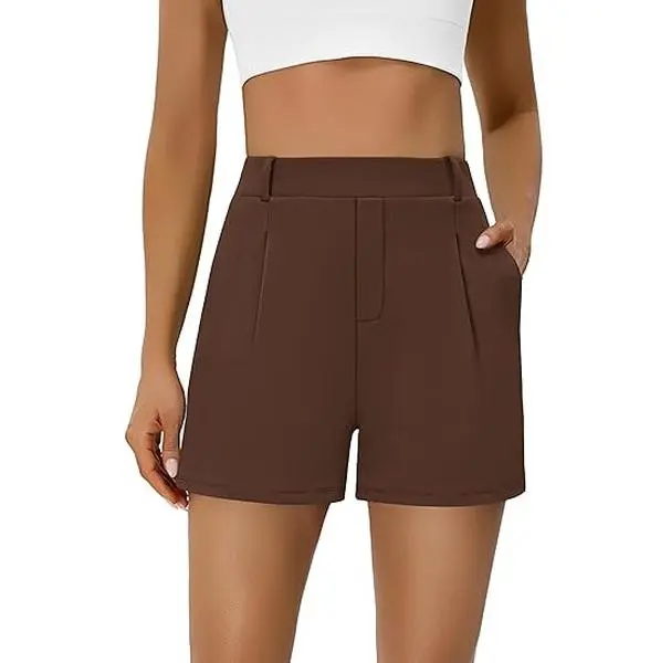 BMJL Women's Top-Fabric Basic Lady Sports Shorts, 3.5" High-Waisted Short Pleated Front Work Lounge Summer Bottoms with Pockets