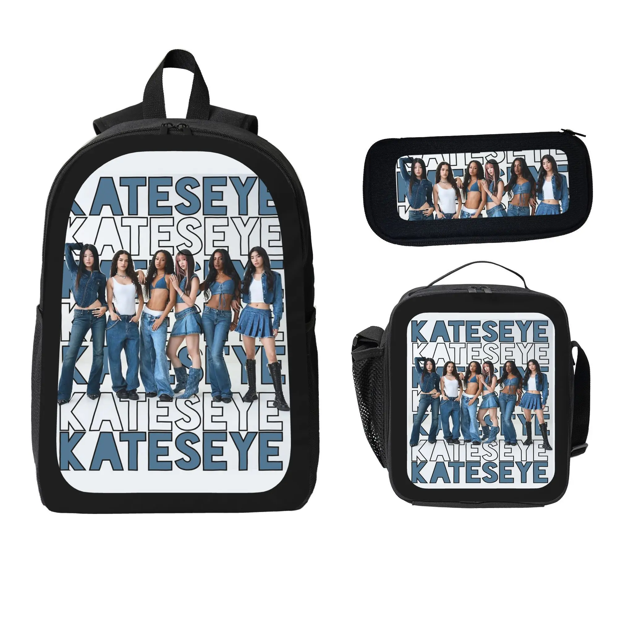 Katseye Full Set 3 In 1 Backpack Pack, Everyday Backpack with Insulated Lunch Box & Stationery Pouch, Eye-Catching Kpop Fan Merch Carry Kit