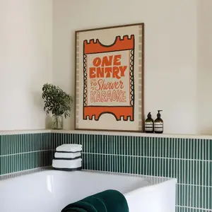 Shower Karaoke Print, Bathroom Print, Illustration, Colourful Home Decor, Bathroom Decor, Frameless Poster F