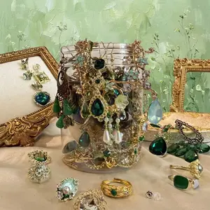 Green Fairy Butterfly Mystery Jewelry  Jar, Women 4Pcs Accessories Set, Necklace Earrings Ring Bracelet, Elegant Fashion Gift for Ladies