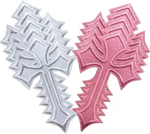 10pcs Pink White Cross Embroidery Patches Iron on Cartoon Colorful Patches for Clothing Sewing Supplies Decorative Badges Applique Ironing Clothing Jeans Embroidery Clothes