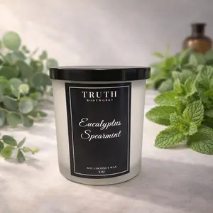 Eucalyptus + Spearmint Scented Candle – Coconut Soy Wax Clean Burning Jar Candle