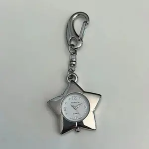 Trinket Zinc Alloy Star Pocket Watch Star Shape Adjustable Length Clock Keychain Bag Charms Bag Decoration