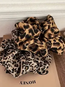 2-Piece Blush Pink Leopard Print Scrunchie Set - Fashionable Hair Accessories, Sweet & Edgy Hair Ties for Teens, Damage-Free High Ponytail, Christmas Cozy Aesthetic, Stocking Stuffer, School, Birthday Gift