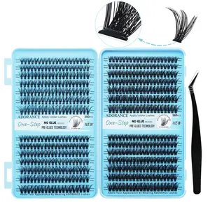 ADORANCE 560PCS Self Adhesive Lash Clusters Kit, Pre-Glued Press On Lashes, No Glue Needed, Natural Wispy Individual Lash Extensions 10-16mm, Ultra Thin Lightweight Cluster Lashes with Non-Stick Applicator for DIY Daily Wear Makeup