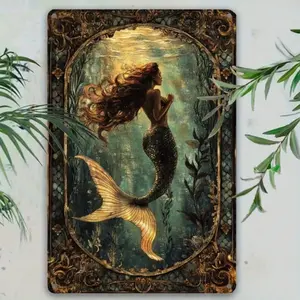 Vintage Nautical Deep Sea Dive Ship Scene Aluminum Sign 8x12 Inch Retro Wall Art Decoration for Home Bar Cafe Pub Man Cave Rustic Decor