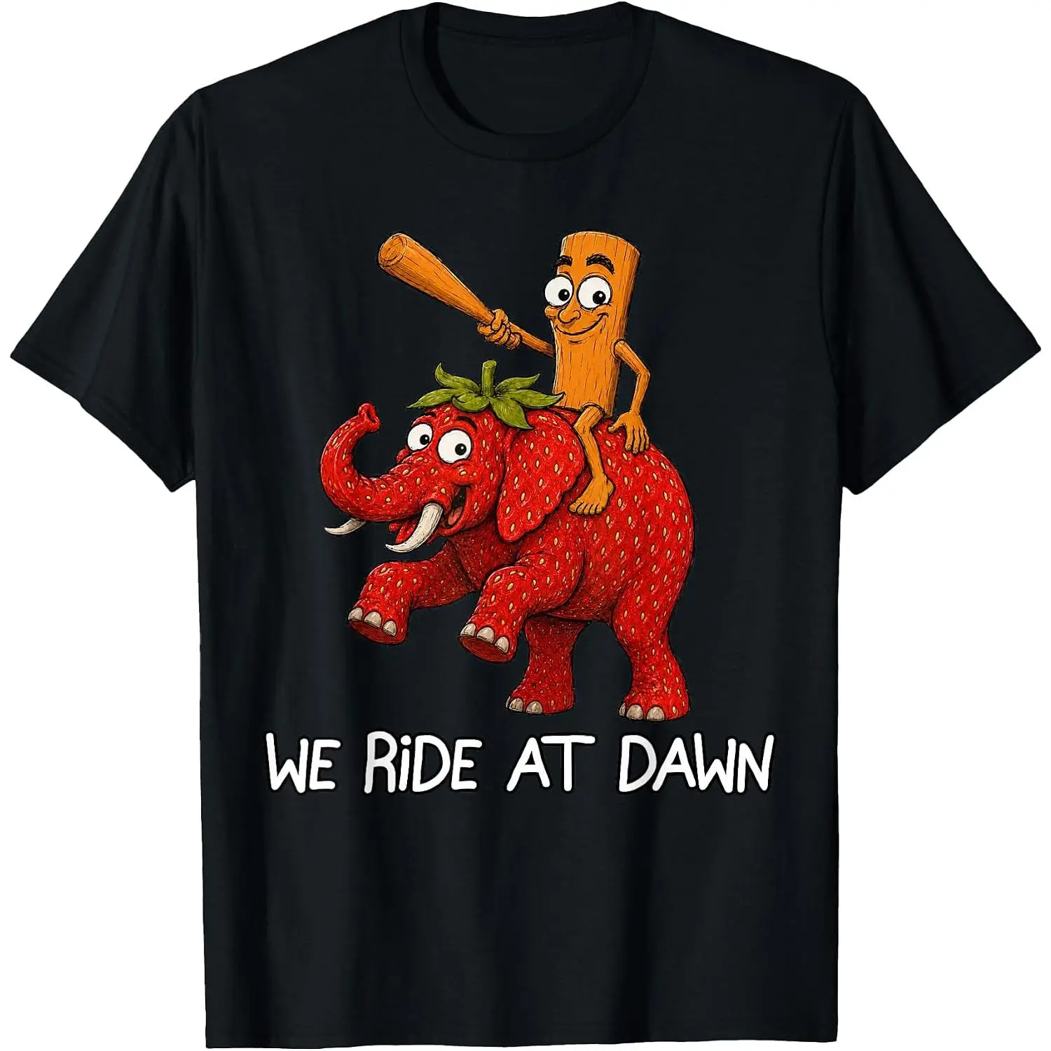 Funny Tung Tung Sahur Strawberry Elephant We Ride At Dawn T-Shirt Unisex Cotton Clothing