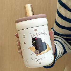 Cute Cat Insulated Water Bottle, Stainless Steel Portable Cup, Elegant Design, Suitable for Students, Office Workers, Outdoor Camping