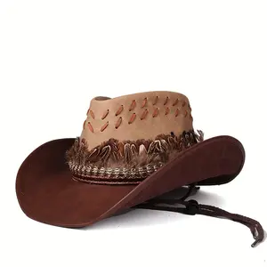 Feather Wide Brim Western Cowboy Hat, Horseback Riding Western Cowboy Hat, Skull Feather Hat for Men And Women, Valentine's Day Gift