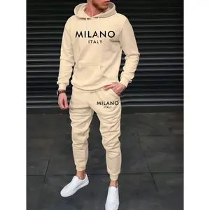 Milano Italy 3D Print Men'S Casual Fashion Hooded Sweatshirt and Joggers Set, Polyester 100%, Slight Stretch Knit Fabric, Regular Fit, Winter Lash Sets with Patterned Detail, 230gsm