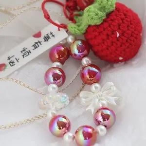 knitted fruit with beaded phone/bag/key chain apple&strawberry Accessories Handmade