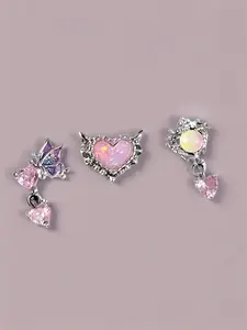 3 piece of stainless steel ear stud with zirconia, sweet and cute heart-shaped butterfly wings design, suitable for women as ear bone studs/ear cuffs/cartilage earrings, ideal for daily wear and parties, and a great choice for Christmas gifts