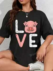 100% Cotton Love Pig Cute Hog Farmer Swine Farm Animal Women Kids Men T-Shirt