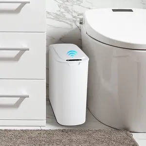Automatic Motion Sensor Bathroom Trash Can with Lid, 2.6 Gallon Touchless Trash Bin, Smart Plastic Slim Garbage Can Small White Wastebasket for Toilet, Office, rv, Bedroom, Living Room