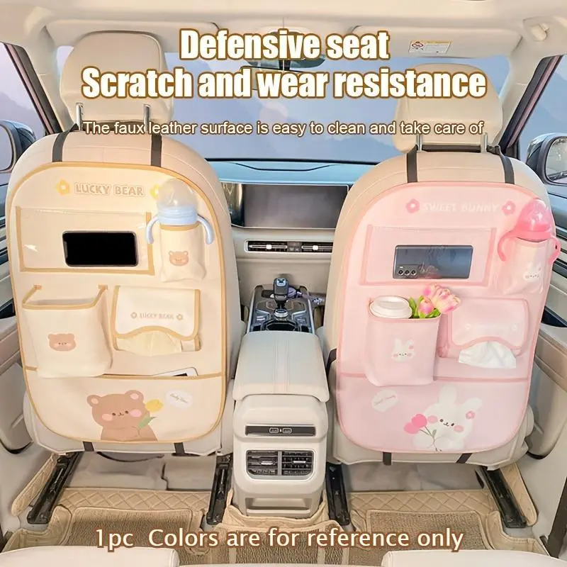 Cartoon Pattern Cute Girly Auto Interior Accessories Aesthetic Car Accessory Car Rear Seat Storage Box - Multi Pocket Storage Bag with Tissue Box, Cup Holder, and Phone Holder