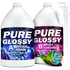 Epoxy  2 Gallon Kit, Pure Glossy  Clear  Epoxy with Pump, Bubble Free Anti Yellowing with Self Leveling Formula for Casting,  Making, Table Top,  & Art Crafts