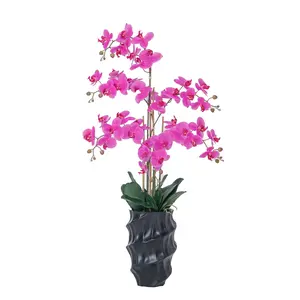 43" Purple Orchids in a Tall Black Planter | Real Touch Purple Moth Phalaenopsis Orchids by Fiori Sempre
