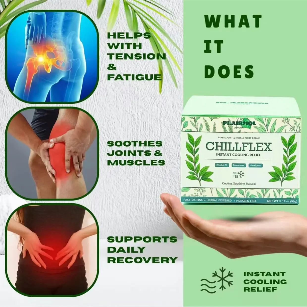 【HOT Flash Sale】 PLAIRMQL 3% Menthol Therapeutic Pain Relief Balm (100g) - Cooling Soothing Ointment for Muscle Aches, Minor Discomforts