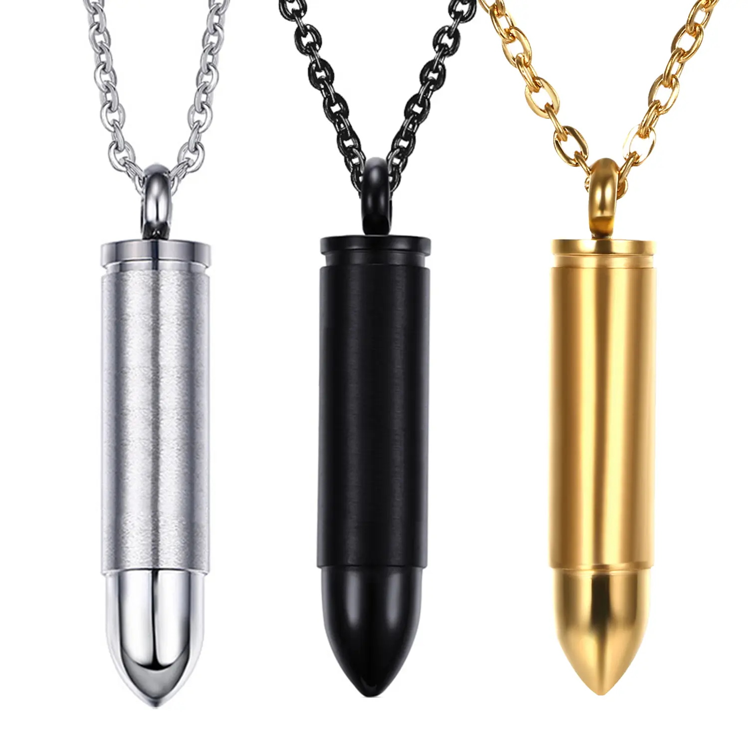 OIDEA Men's Stainless Steel Bullet Locket Necklace with Laser-Engraved Cross, Hypoallergenic Statement Jewelry for Daily Wear, Engraved Cross Pendant Necklaces, Bullet-Shaped Locket, Men's Accessory, Statement Men's Accessory