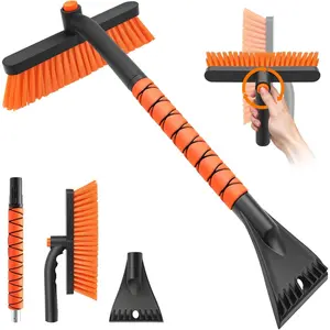Snow Brush and Ice Scrapers  Car Windshield, Detachable Snow Remover  Cars EVA Foam Grip and Rotatable Brush Head Snow Scraper  Car Trucks SUV, Winter Cars Accessories (Orange)