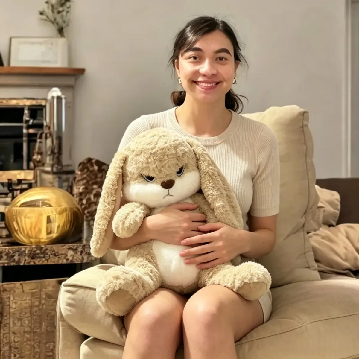 [Angry Bunny Plush] , Soft Squishy Rabbit Doll with Unique Pullable Face Design, Adorable Mad Expression Stuffed Bunny for Daily Snuggling, Playtime Companion, Cozy Home Ornament, Ideal Present for Birthday,cute girly gifts，plushies