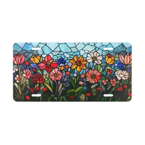 Wild Flowers Vanity Plate Floral Stained Glass Front of Car Car Decoration Car Accessory License Plate