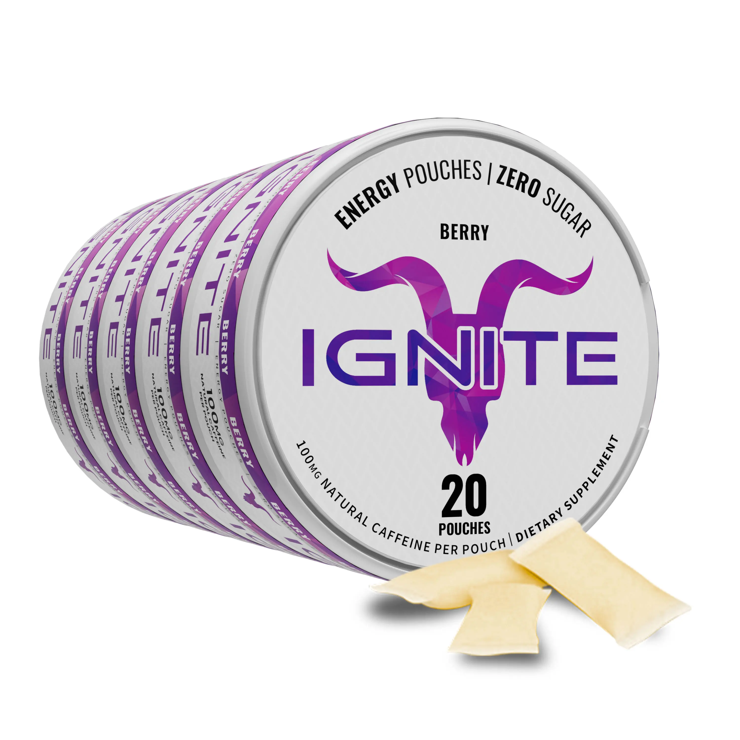 Ignite Energy Caffeine Pouches, Berry | 5 Packs (100 Total) | 100mg Caffeine per Pouch | 20 Pouches per Pack | Sugar-Free