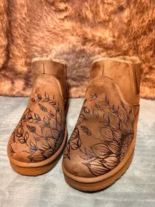 Custom Wood Burned Sunflower Boots - Personalized Design