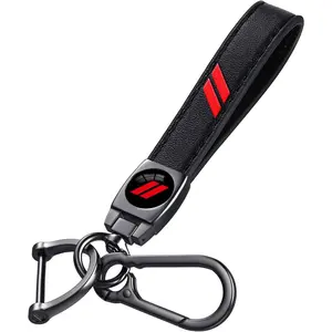 Black Leather Metal Car Keychian Keyring Accessories Compatible with Dodge Challenger Charger SRT RAM Cars Accessories