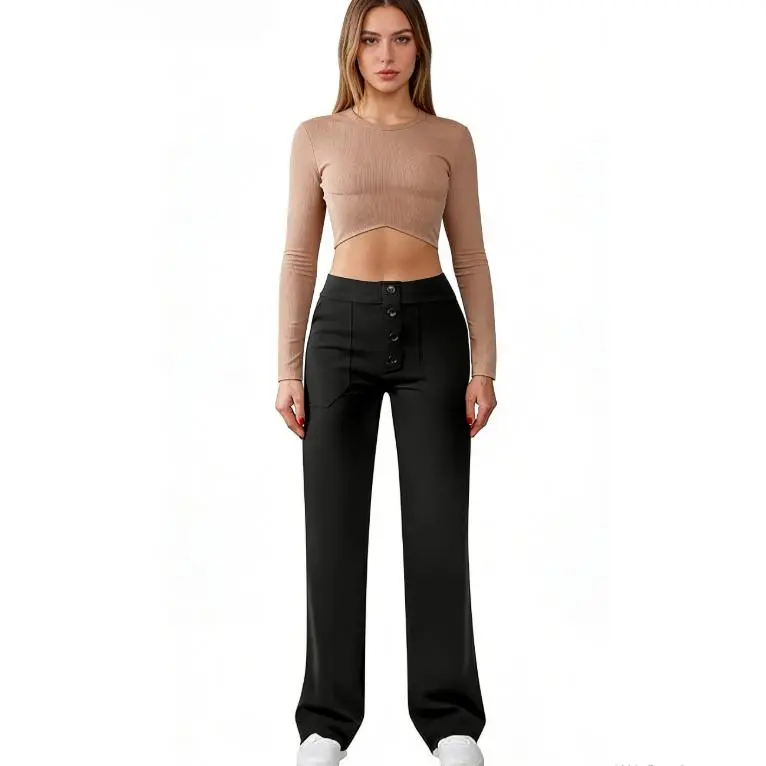 Womens Casual High Waist Straight Leg Pants Stretchy Button Business Dress Work Pocket Trousers | Viral TikTok Office Pants | Stretchy Fabric | High Waist Design | Functional Pockets | Perfect for Business Casual & Daily Outfits | Best Selling Comfortable