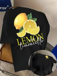 Men's Casual Graphic T-Shirt, Limoncello Pattern, Lightweight Elastic, Regular Fit, Summer Street Fashion, Comfortable Crop Top