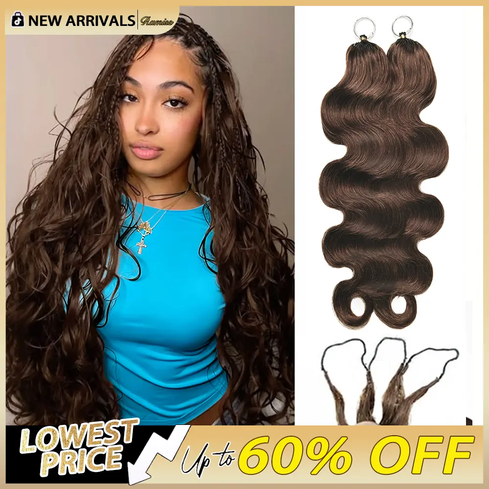New 2026 Ramiss #4 Brown Body Wave Crochet Human Hair Pre-Separated 50g/Pack Time-Saving, 40 Strands/Pack Mircale Knots Hot braids,4-5 Packs for Full Head Light Weight No Tension Reusable Feather Crochet Chocolate Brown Knotless Boho Braids Vacation Hair