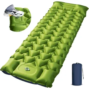 Camping Sleeping Pad, Ultralight Camping Mat with Pillow Built-in Foot Pump, 4" Thick Inflatable Sleeping Mat Compact for Backpacking, Hiking, Car Traveling, Camp Tent