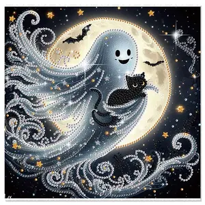Diamond Painting Halloween Kits for Adults, DIY Moon Ghost Designs Diamond Pattern Design Diamond Art Special Shape Diamond Partial Mosaic Craft Kits, Home Wall Desktop Painting Decor Art Handmade Gifts（11.8*11.8in）