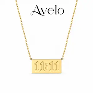 Women's 11:11 Number Bar Pendant Necklace - Minimalist Gold Stainless Steel Lucky Angel Number Jewelry, Gold Steel Necklaces