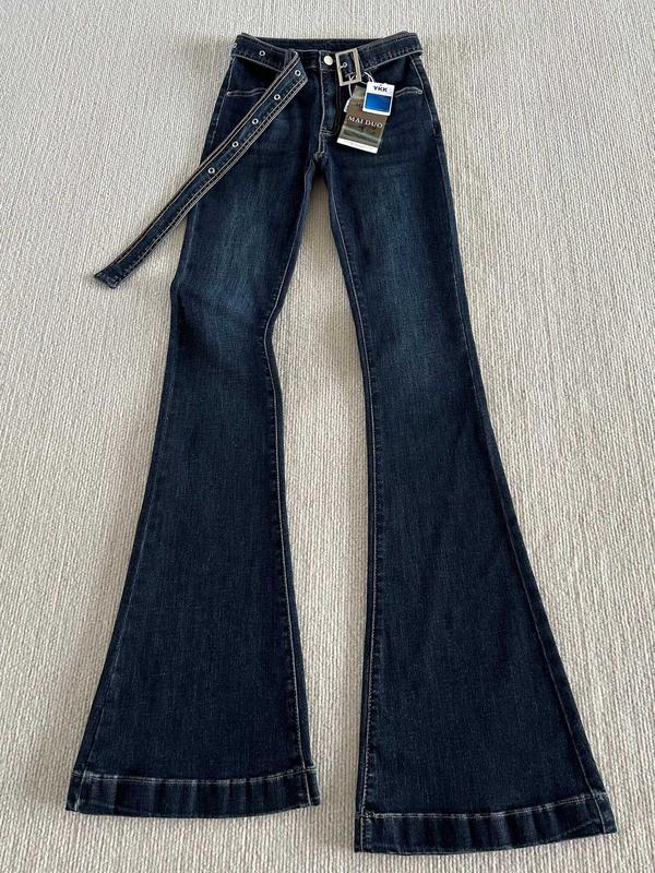 Women's Flattering Bootcut Denim Jeans High-Waisted Slim-Fit Stretchy Fabric Adjustable Belted Waist Leg-Lengthening Silhouette No-Gap Waist for Daily Errands Date Night Casual Chic Outfits