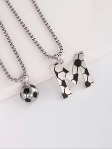 Soccer Ball & Letter Design Pendant Necklace, Trendy Charms Necklace, Alphabet Detail Pendant, Stainless Steel Jewelry for Party, Daily Clothing Decor, Trendy All-match & Exquisite Jewelry for Birthday Gift