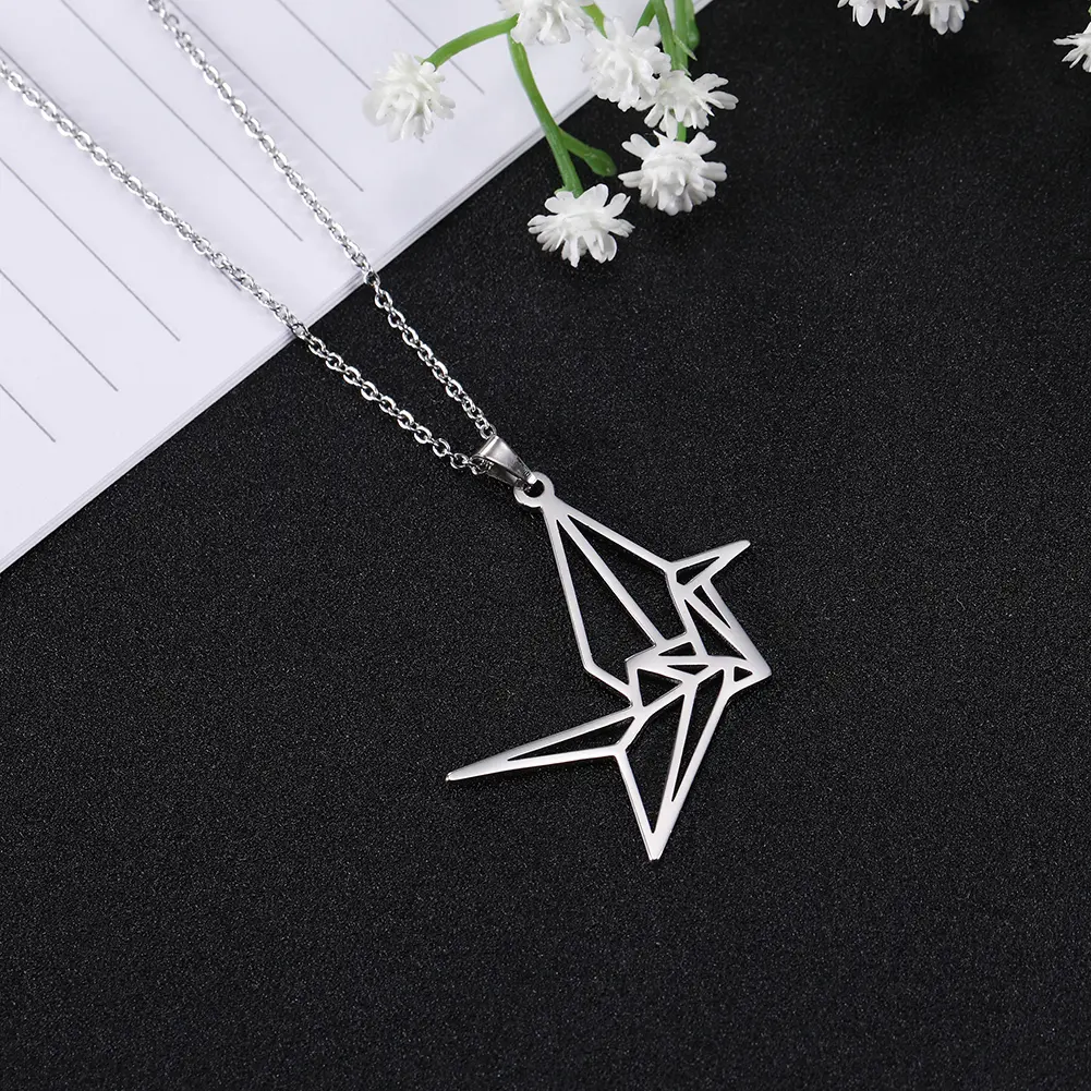 Cazador Origami Crane Hollow Pendant Necklaces for Women Girls Choker Stainless Steel Neck Chain Jewelry Birthday Gifts 2026