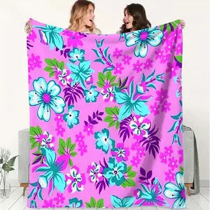 Tropical Floral,Vibrant Holiday Theme Printed Flannel Throw Blanket, Made of Soft Flannel Material, Suitable for Home Decoration, Camping, and Travel. Vibrant Decorative Blanket with Lively and Enjoyable Design.