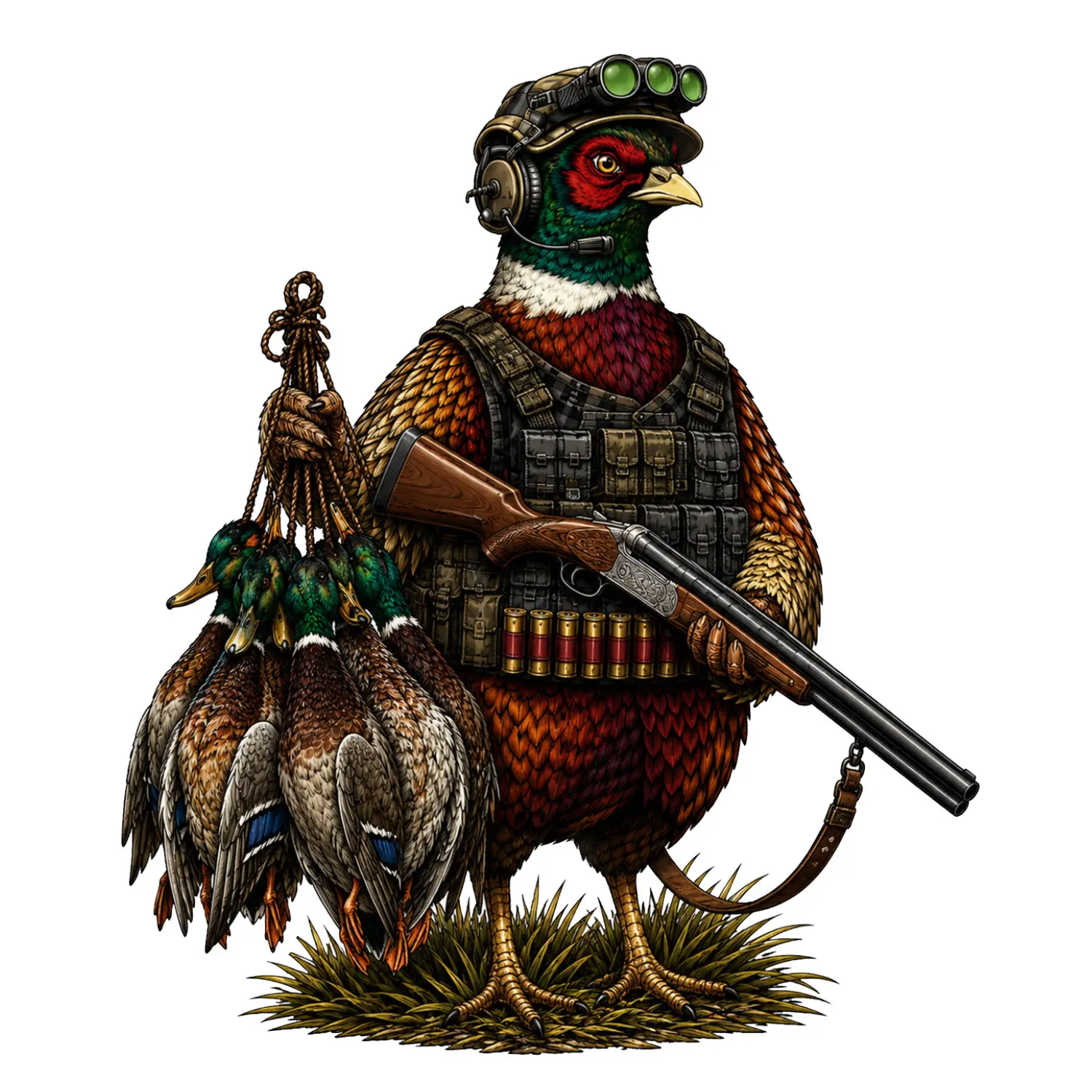 Pheasant Duck Hunter Sticker, Tactical Woodland Hunting Art, Rustic Outdoor Decal for Laptop Tumbler Car Window, Unique Gift for Waterfowl Hunters