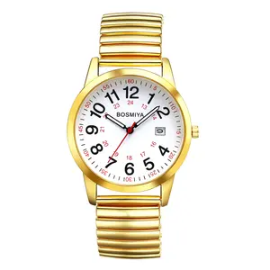 Unisex Elastic Strap Watch: 24-Hour Format Easy Read Dial with Calendar Analog Quartz Watches Smooth Stainless Steel Wristwatch for Nurses and Healthcare Workers