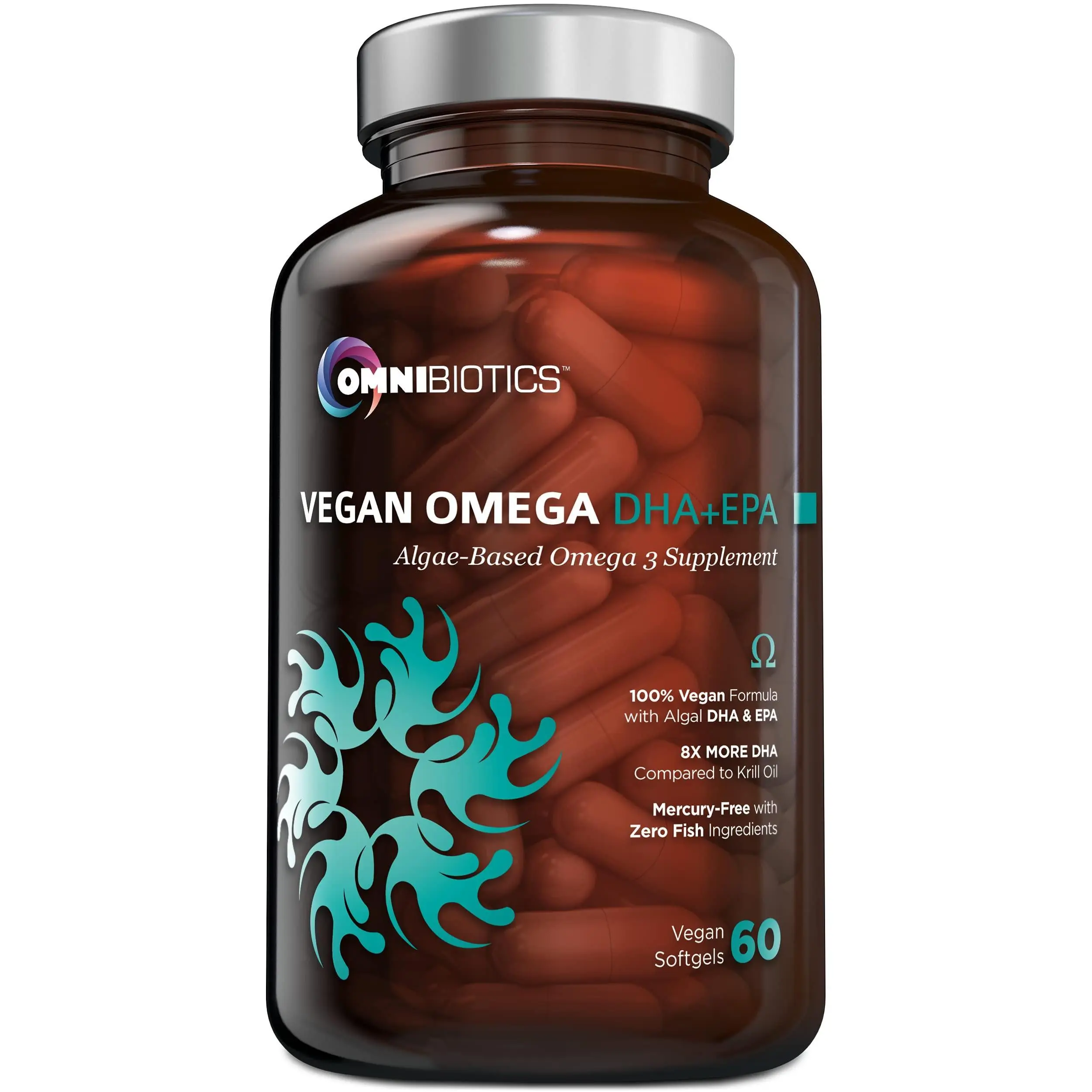 OmniBiotics Vegan Omega 3 DHA EPA Supplement - MD-Certified Prenatal with 8X More DHA Than Krill Oil, Fish-Free, 60 Capsules - Healthcare
