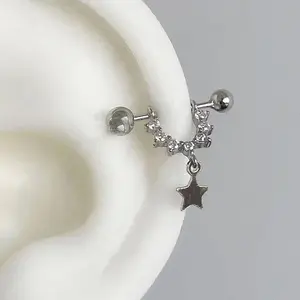 1 PCS Star Silver Color 316L Stainless Steel Ear Bone Nail for Women New Fashion Allergy Prevention Jewelry Gifts
