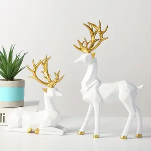 Matte Resin Cervidae Deer Sculpture - Elegant Nordic Animal Statue