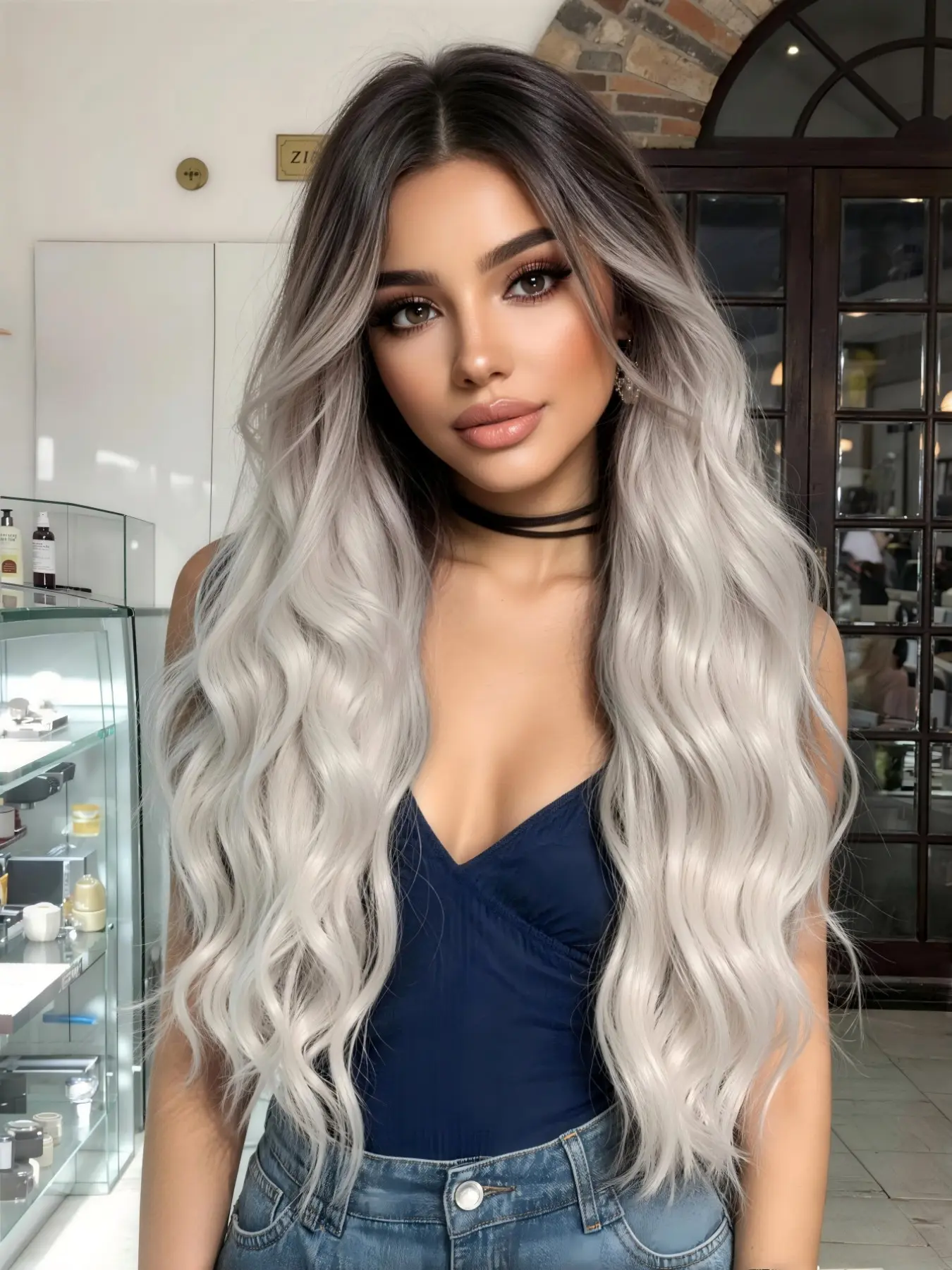 30-Inch Gradient Long Wavy Synthetic Wig, Middle Part Heat-Resistant Fiber, Natural Look Women's Wig for Daily/halloween/christmas Parties, Synthetic Ombre Wig