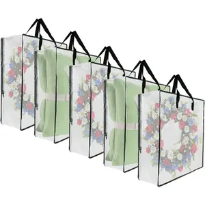 5 Pack Moving Bags, Wreath Storage Bag, Garland Container, Clear Storage Bags with Handles and Zippers Moving Bag for College Carrying, Bedding, Toys Organizer, Under the Bed Storage