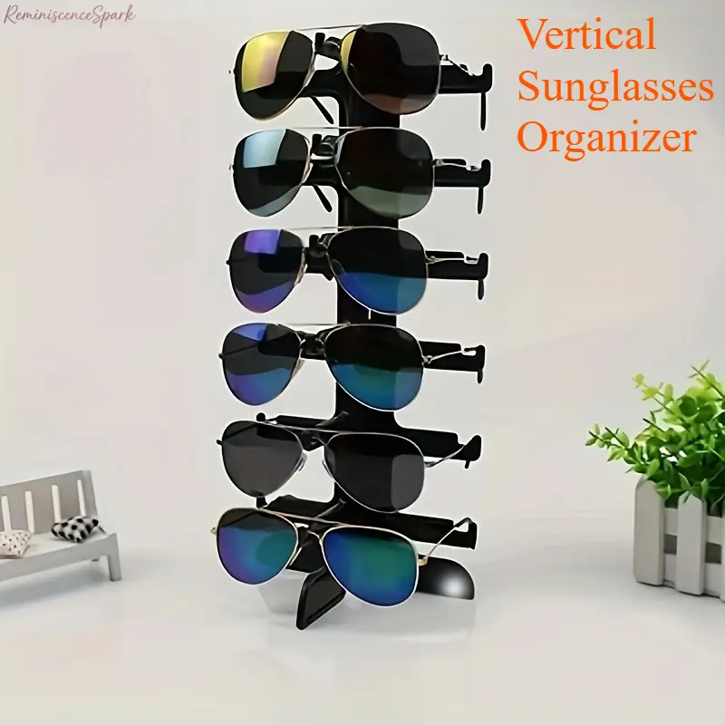 Modern Eyeglass Display Stand - 6-Pair Sturdy Vertical Sunglasses Organizer, Solid Durable Plastic Countertop Holder for Home & Retail Storage, Ideal for Eyewear Collectors