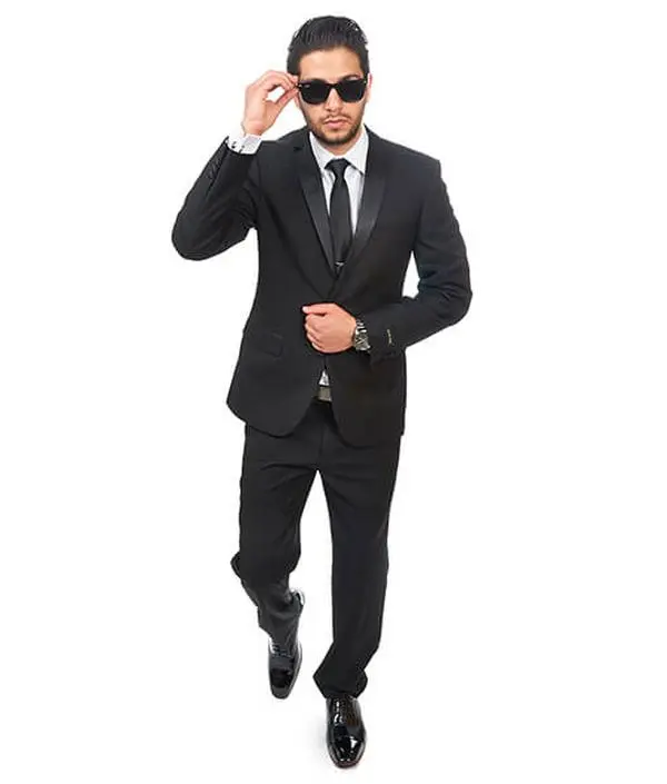 Slim Fit 2 Button Notch Lapel Traditional Men's Black Tuxedo Formal Flat front Pants AZARMAN