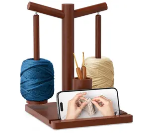 Wooden Yarn Holder for Crocheting and Knitting, Upgraded Magnetic Rotating Yarn Spinner with 2 Spindles, Perfect for Crocheting and Knitting Lovers